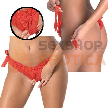 Tanga roja desmontable con abertura delante